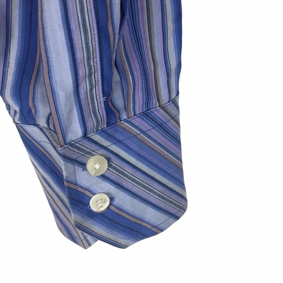 TED BAKER LONDON Button Up Dress Shirt Blue Stripe Classic Neck 17.5 Size 36/37 - Picture 5 of 11